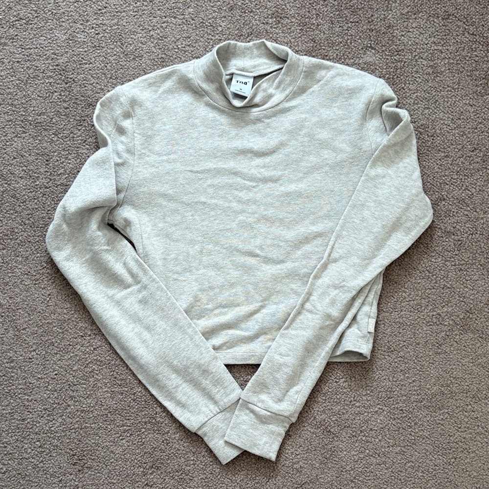 TNA Women's Light Heather Gray Long Sleeve Mock Neck Top